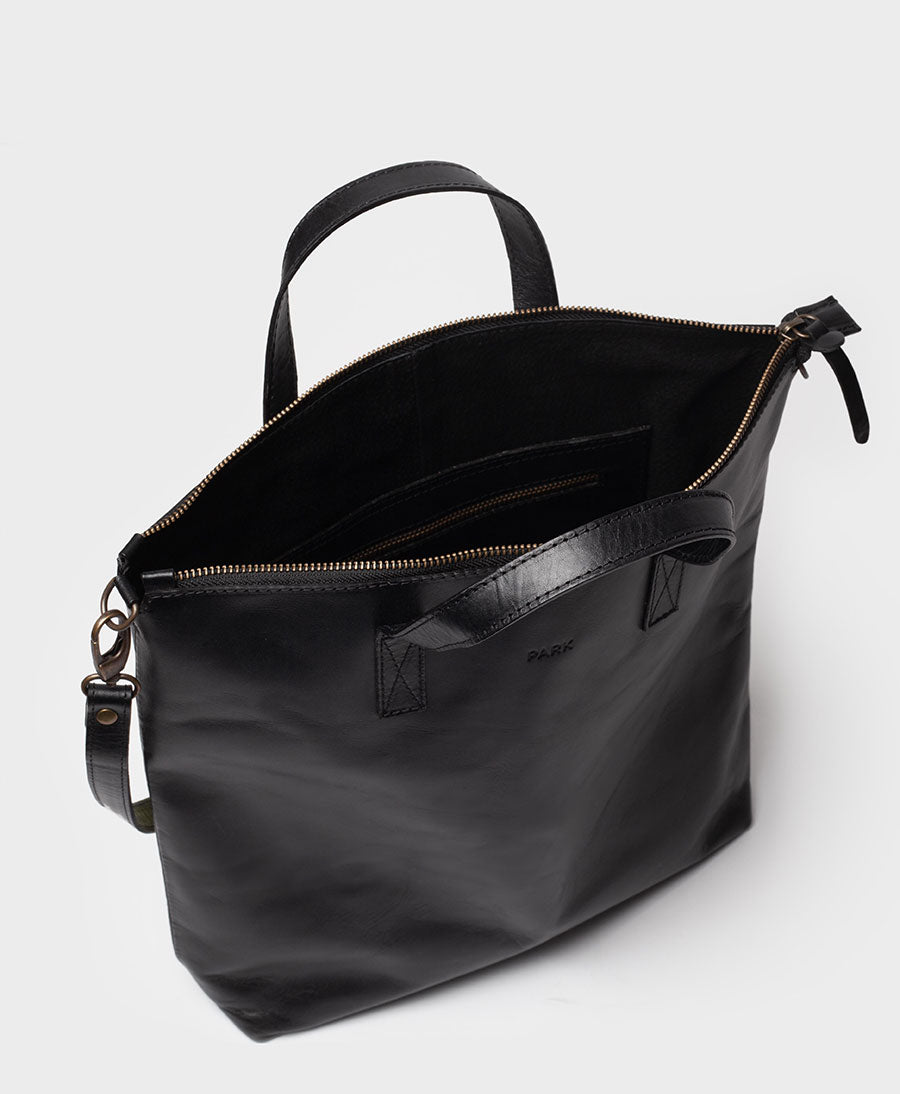 3 in 1 Rucksack / Ledertasche mit Reissverschluss - Schwarz - PARK - clomes