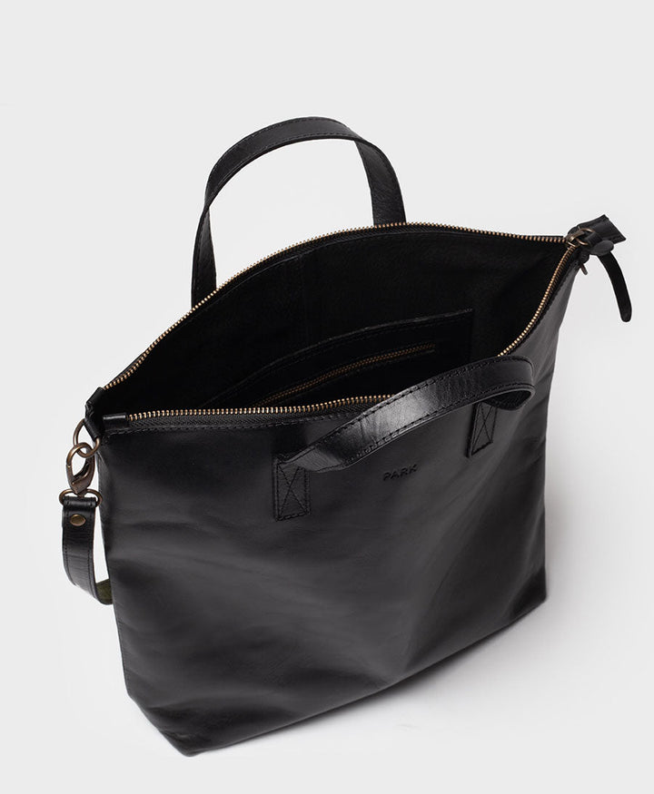 3 in 1 Rucksack / Ledertasche mit Reissverschluss - Schwarz - PARK - clomes