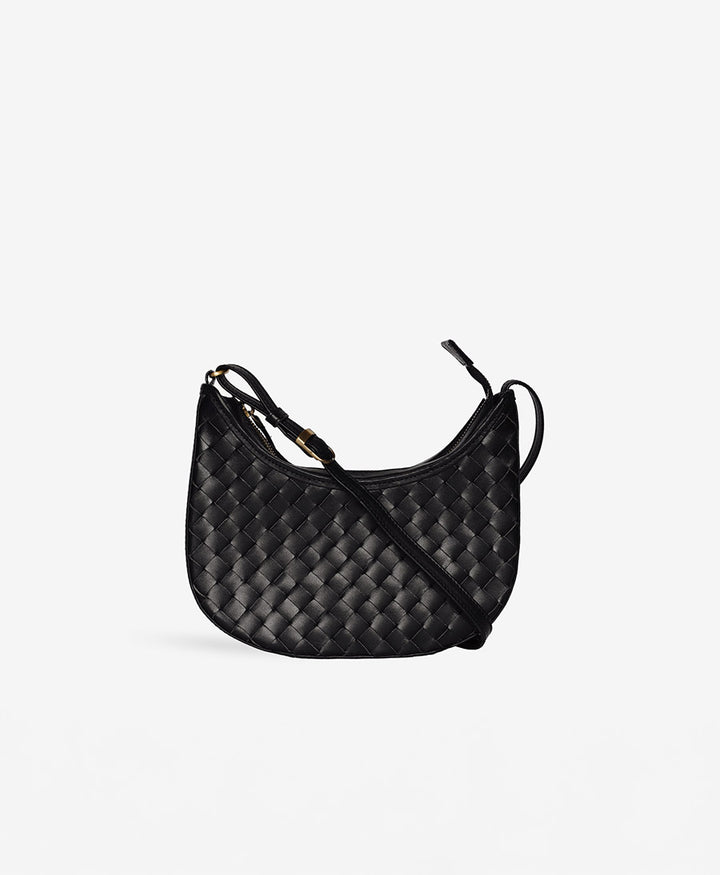 Gewebte Umhängetasche "Mini Sling" - Carré Weave Schwarz