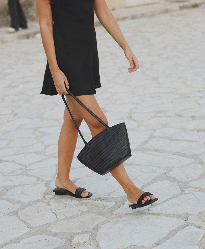 Gewebte Ledertasche "MIRA SMALL" - Schwarz