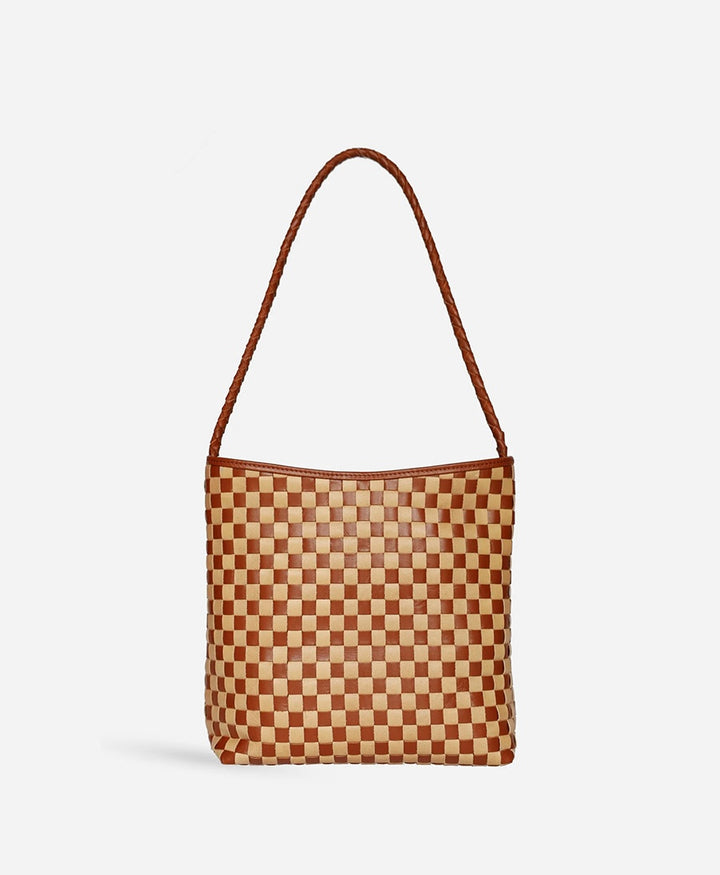 Gewebte Ledertasche "PAULINE" - Caramel x Sienna Check