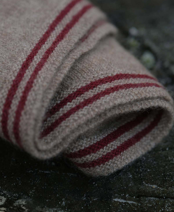 Kleiner Gestrickter Schal / Foulard aus Kaschmir - Beige / Rot