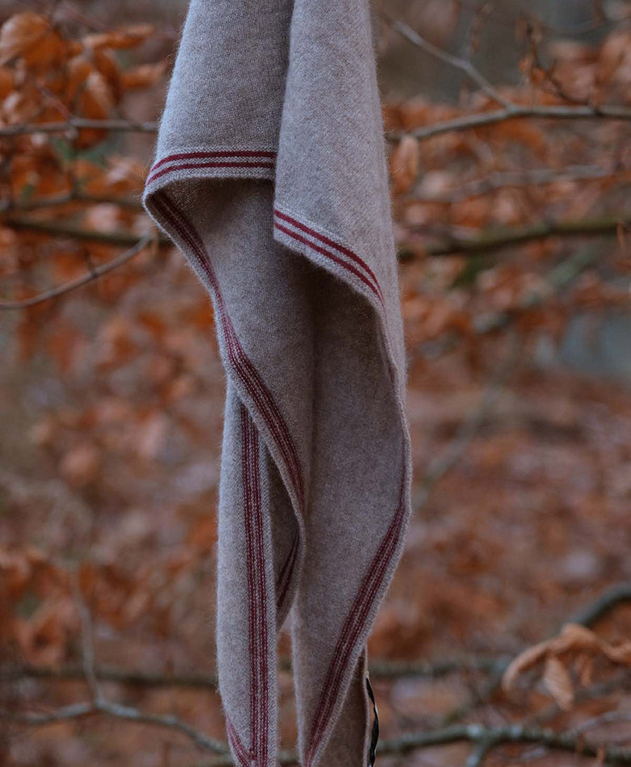 Kleiner Gestrickter Schal / Foulard aus Kaschmir - Beige / Rot