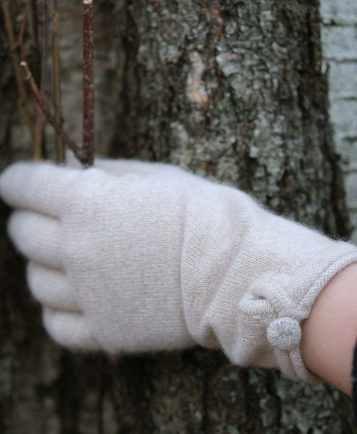 Handschuhe aus Kaschmir mit Knopf - Creme