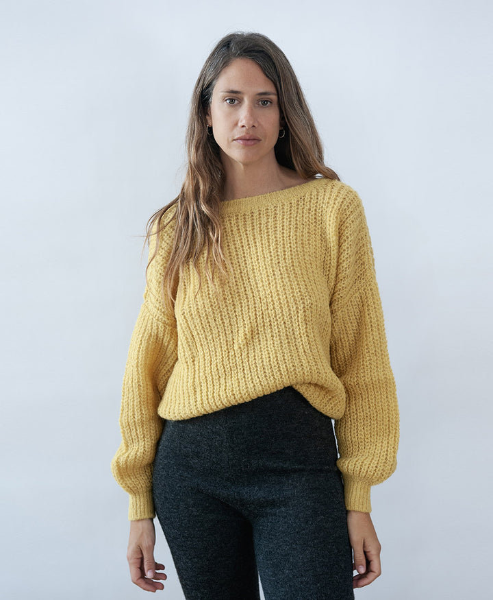 Leichter Strick-Wickelcardigan VEGA - Mustard