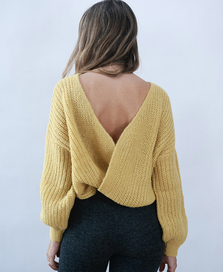 Leichter Strick-Wickelcardigan VEGA - Mustard