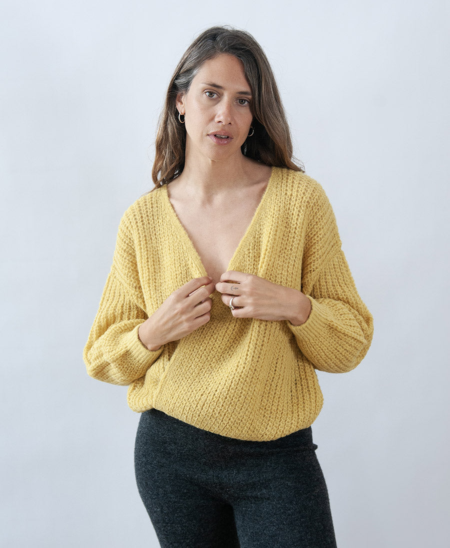 Leichter Strick-Wickelcardigan VEGA - Mustard