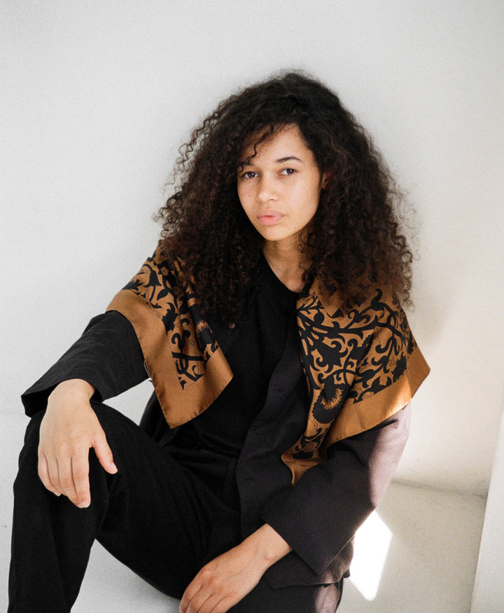 Grosses Seiden-Foulard "Mur Floral Silk Scarf" - Marron