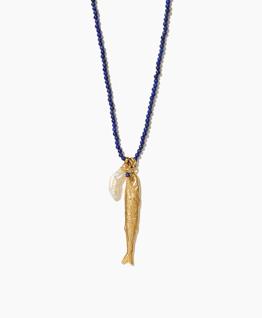 Blaue Halskette mit Fisch - Polly
