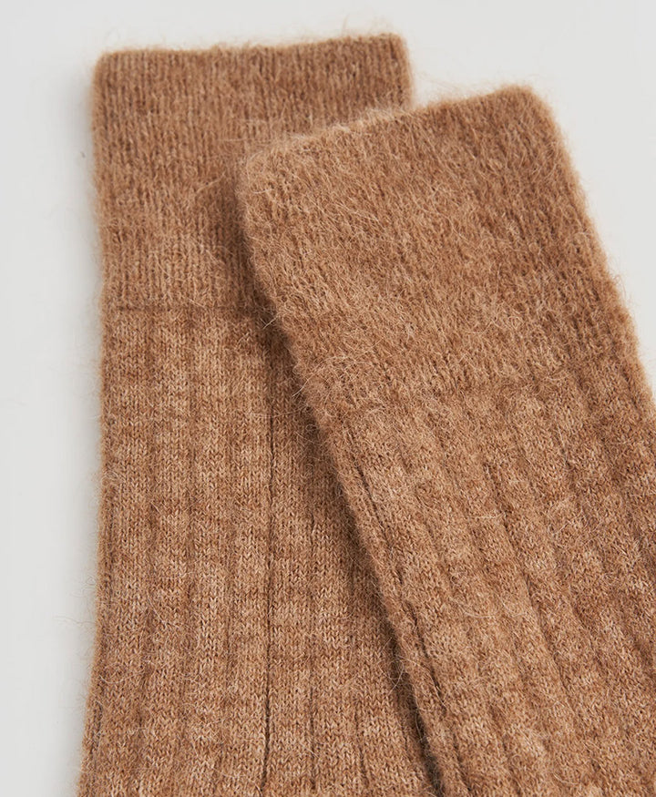 Weiche Alpaka Socken - Gerippt - Biscuit