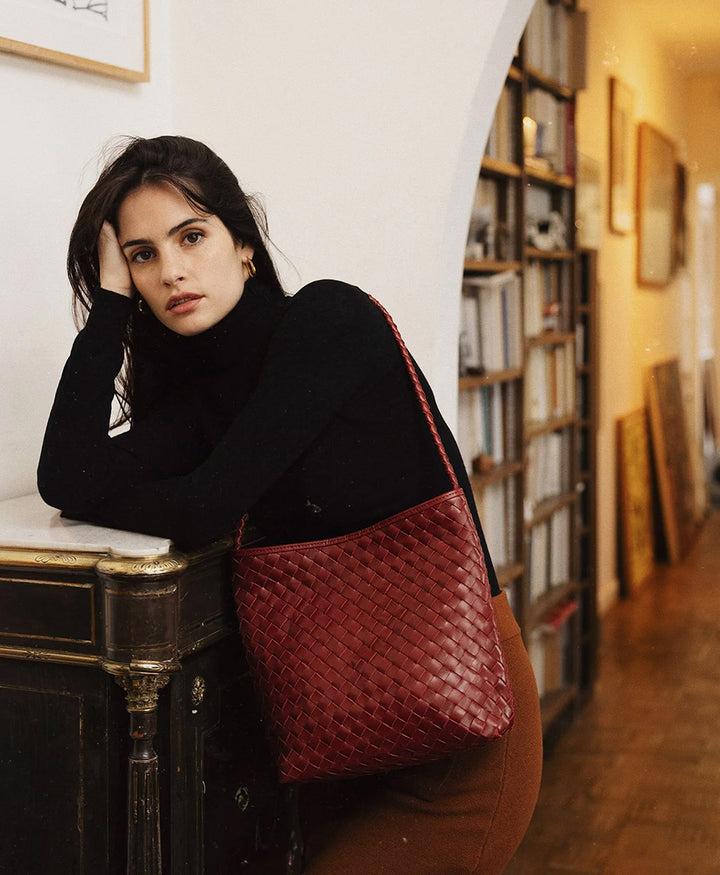 Gewebte Ledertasche "PAULINE" - Rouge