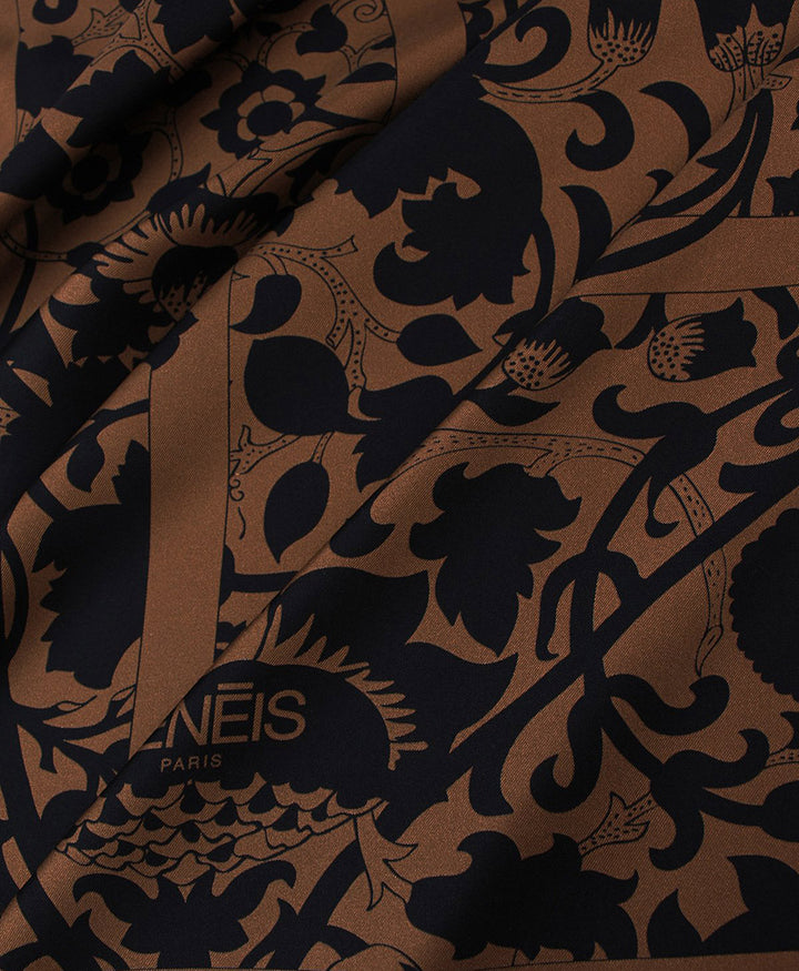 Grosses Seiden-Foulard "Mur Floral Silk Scarf" - Marron