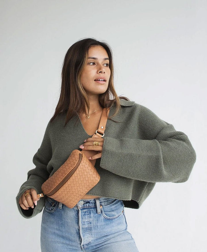 Bauchtasche aus gewebtem Leder - The Woven Remy Tan - MANDRN - clomes
