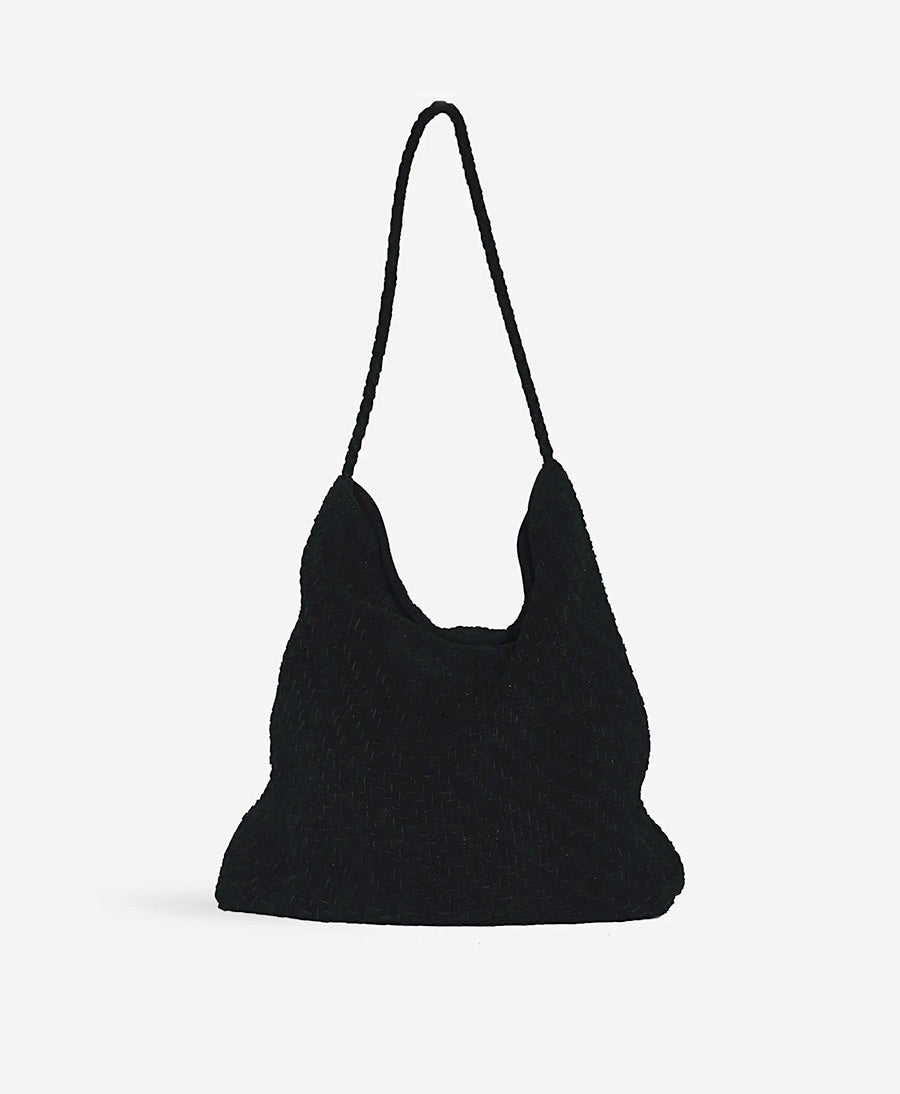Gewebte Ledertasche "SERA" Suede - Schwarz
