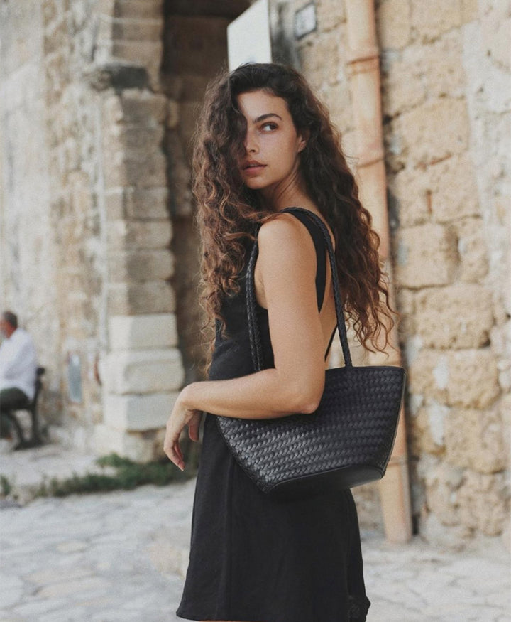Gewebte Ledertasche "MIRA SMALL" - Schwarz