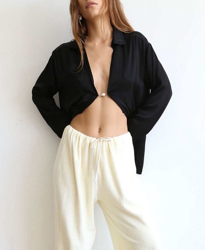 Bluse - Silky Baroque Pearl Top - schwarz - DONNI. - clomes