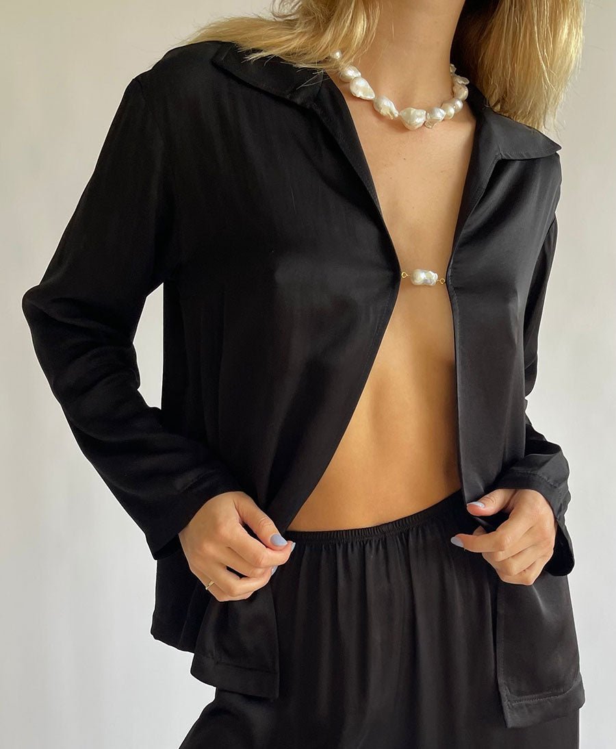 Bluse - Silky Baroque Pearl Top - schwarz - DONNI. - clomes