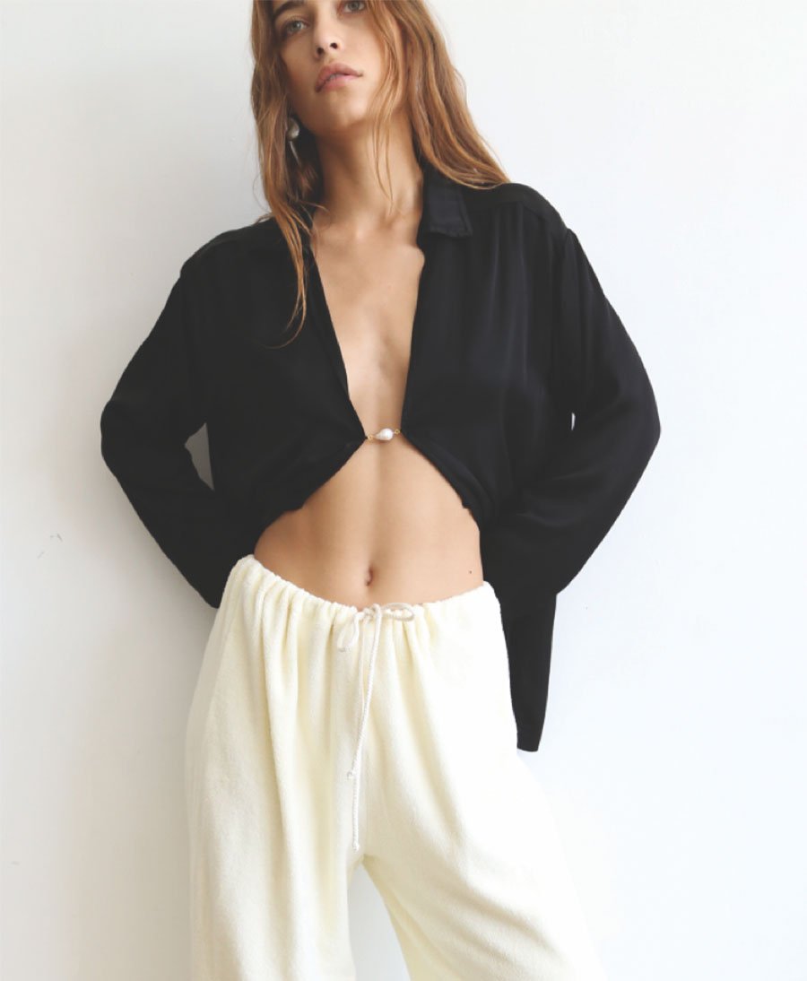 Bluse - Silky Baroque Pearl Top - schwarz - DONNI. - clomes