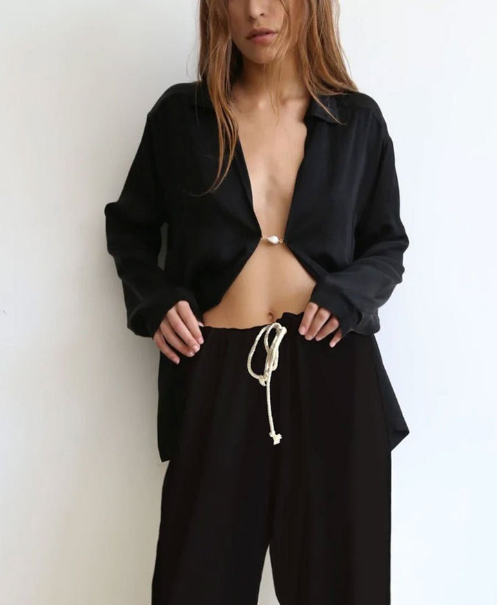 Bluse - Silky Baroque Pearl Top - schwarz - DONNI. - clomes