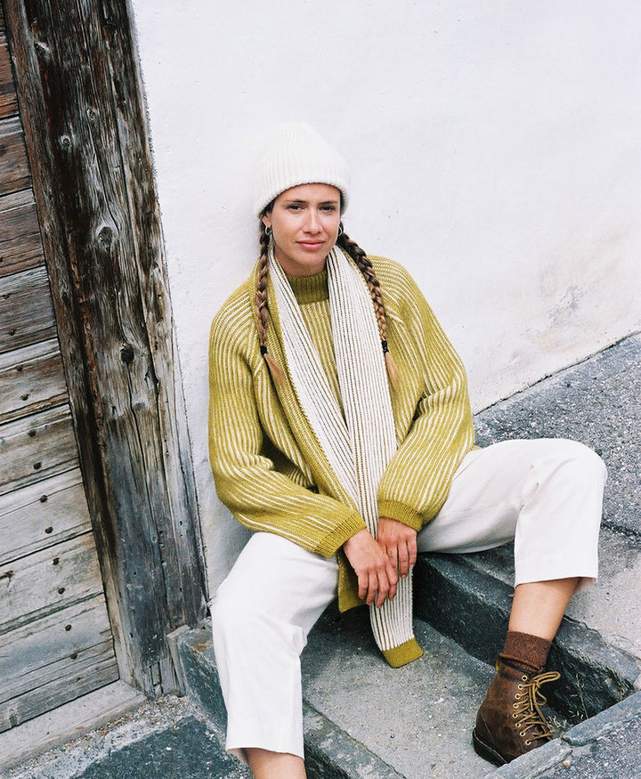 Strickschal BROOKE - Moss Green - Creme