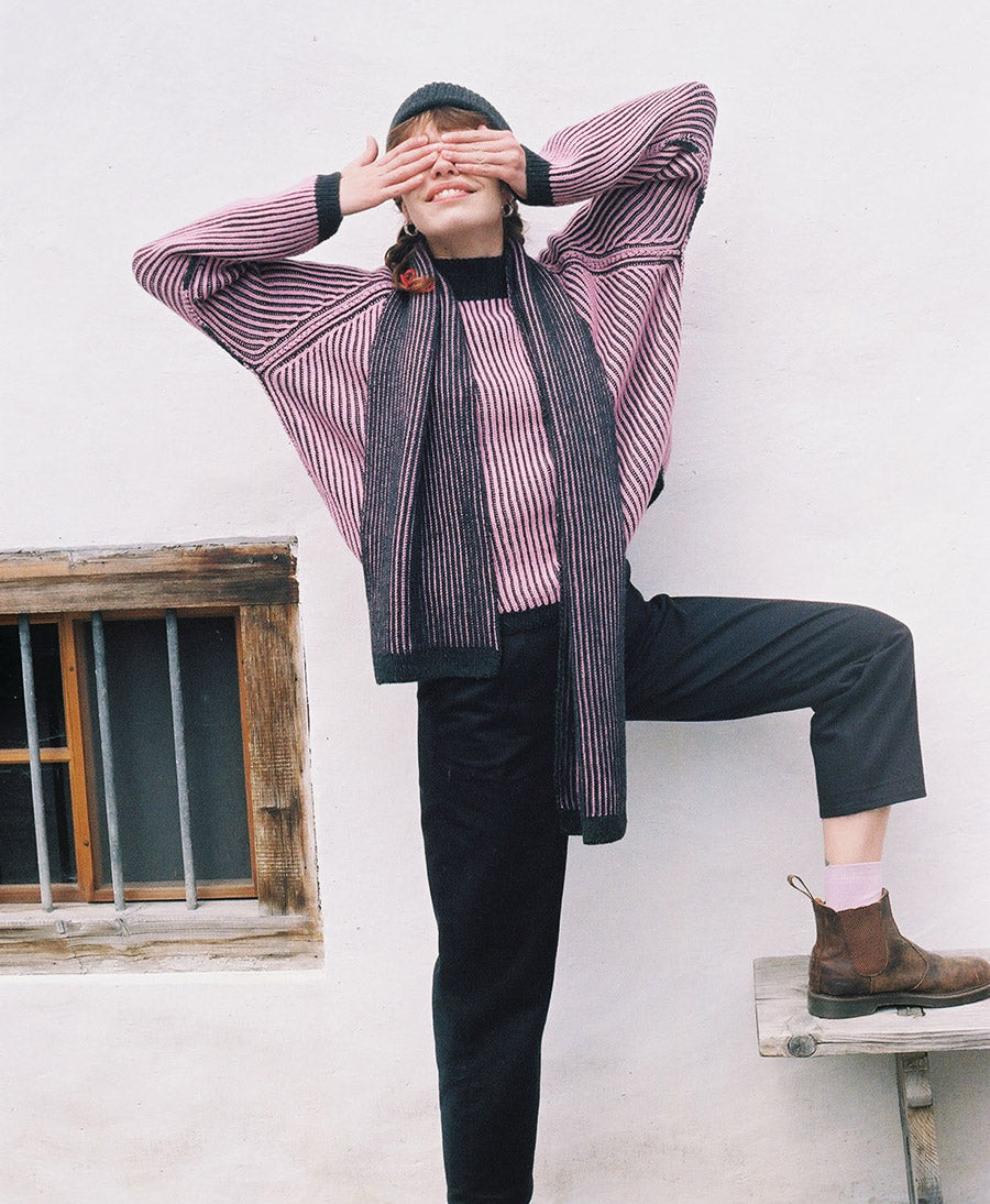 Strickschal BROOKE - Anthracite - Pink