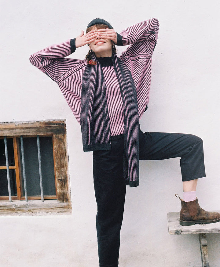 Strickschal BROOKE - Anthracite - Pink