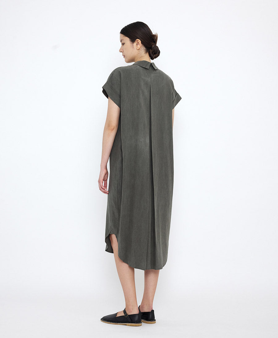 Geknöpftes Kleid Signature Maxi Shirtdress Tencel - Pewter Green