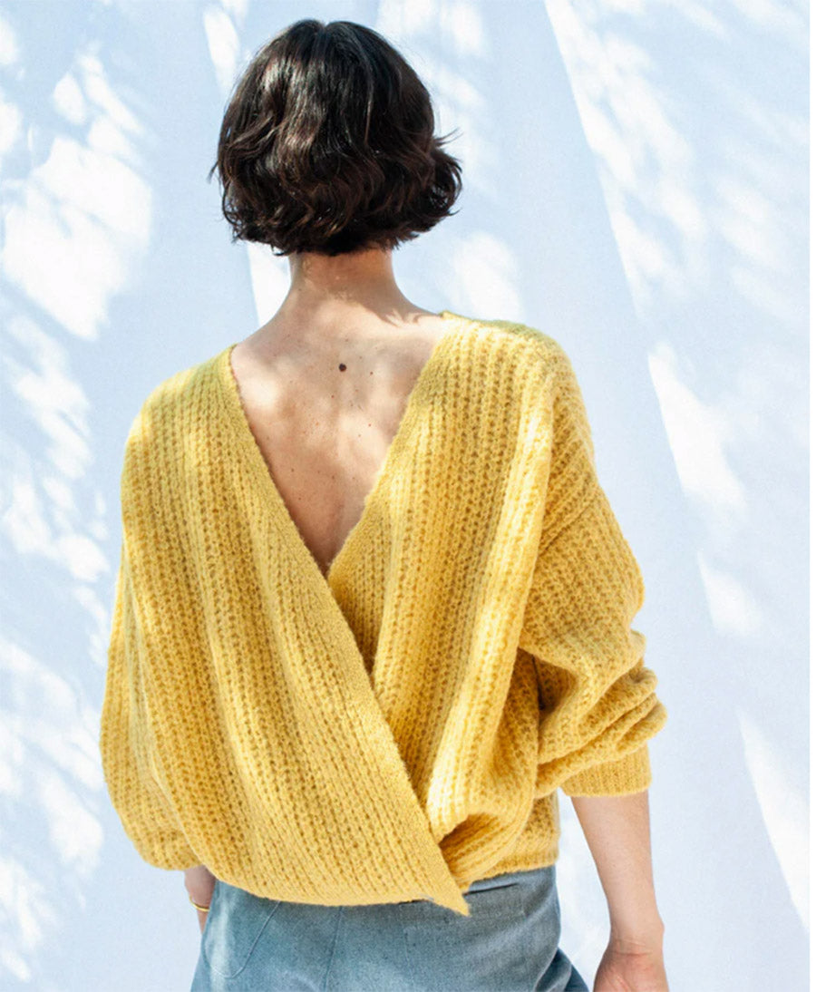 Leichter Strick-Wickelcardigan VEGA - Mustard