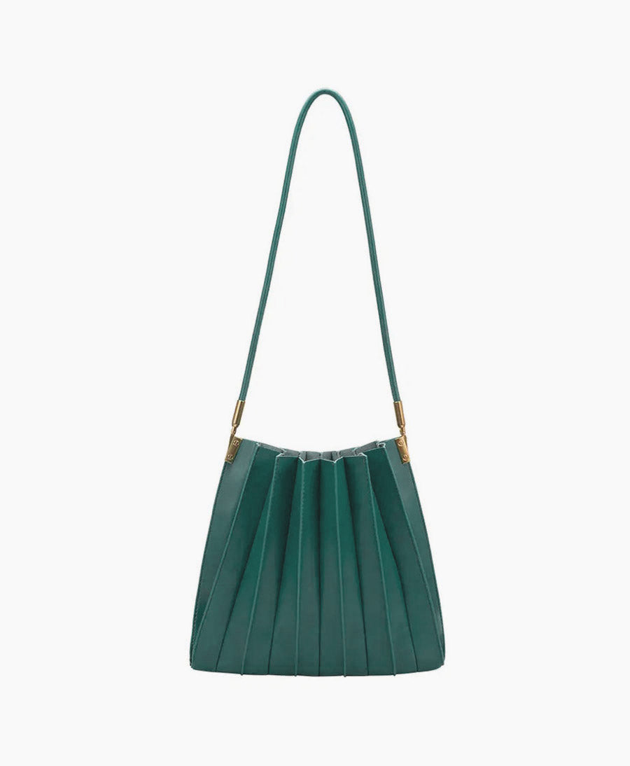 Plissierte Schultertasche CARRIE aus veganem Leder - Petrol