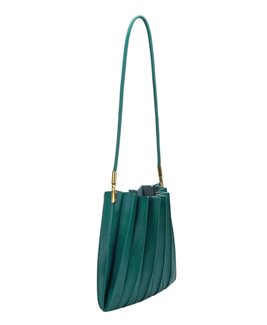 Plissierte Schultertasche CARRIE aus veganem Leder - Petrol