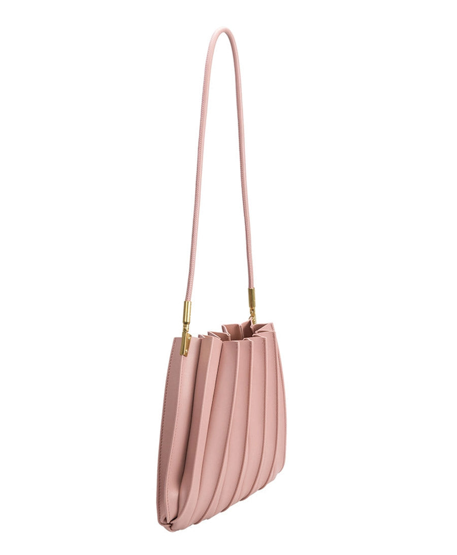 Plissierte Schultertasche CARRIE aus veganem Leder - Rosa