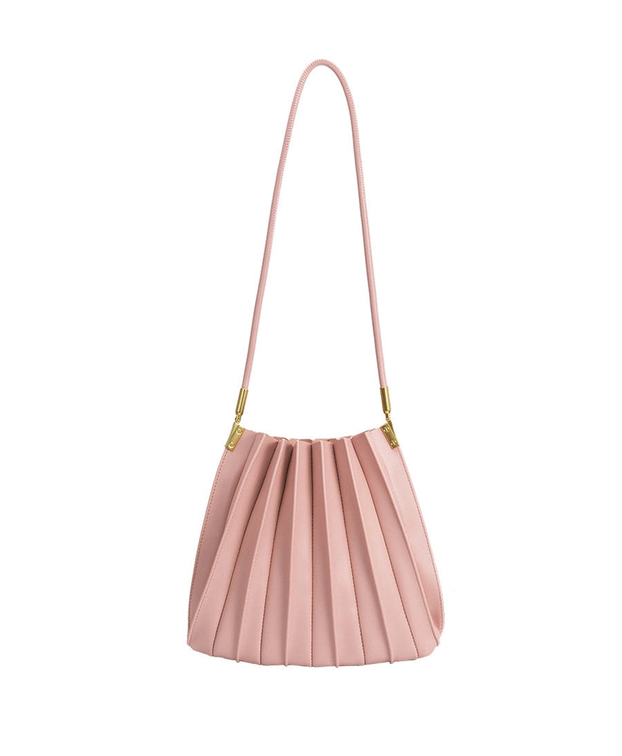 Plissierte Schultertasche CARRIE aus veganem Leder - Rosa