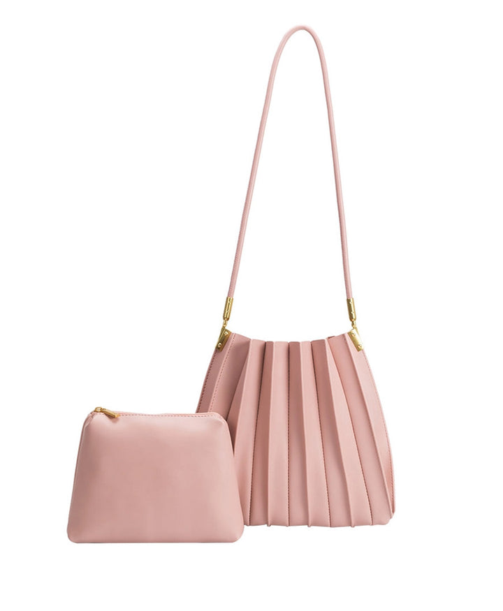 Plissierte Schultertasche CARRIE aus veganem Leder - Rosa