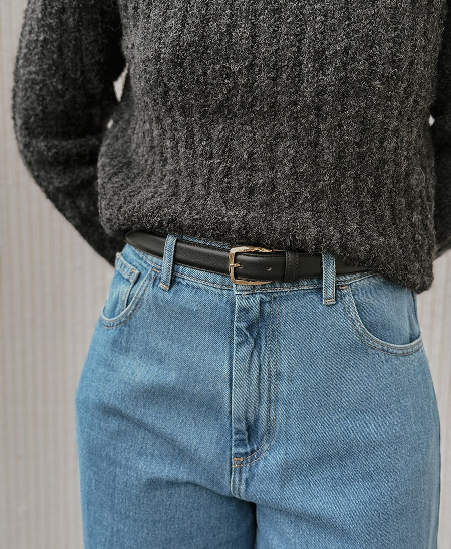 Ledergürtel LOUCA mit goldiger Schnalle - Schwarz