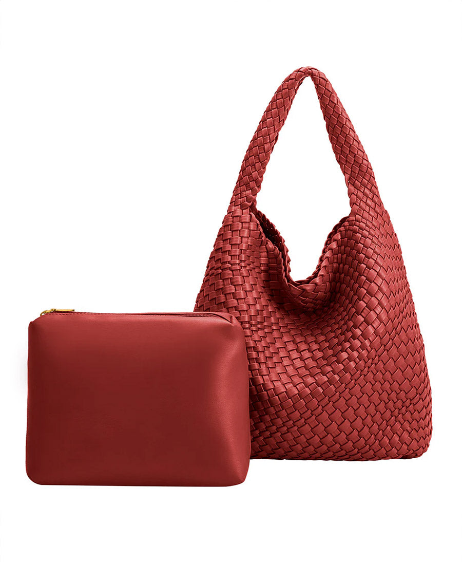 Gewebte Schultertasche JOHANNA aus veganem Leder - Rot