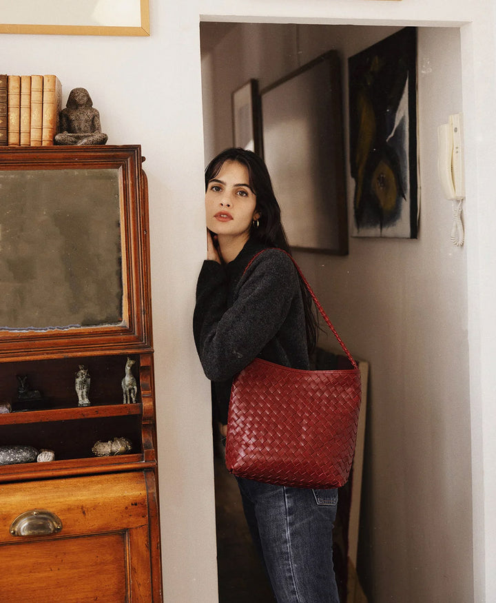 Gewebte Ledertasche "PAULINE" - Rouge