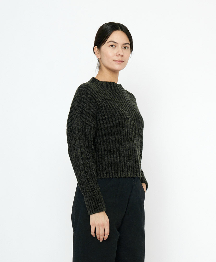Strickpullover Striped Ribbed Mockneck - Grau-Schwarz Gestreift