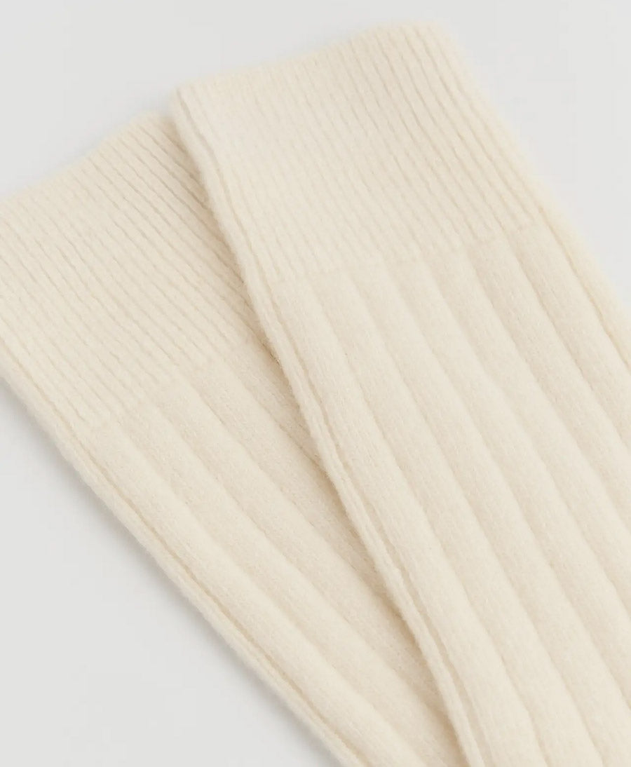 Merino Socken - Gerippt - Creme