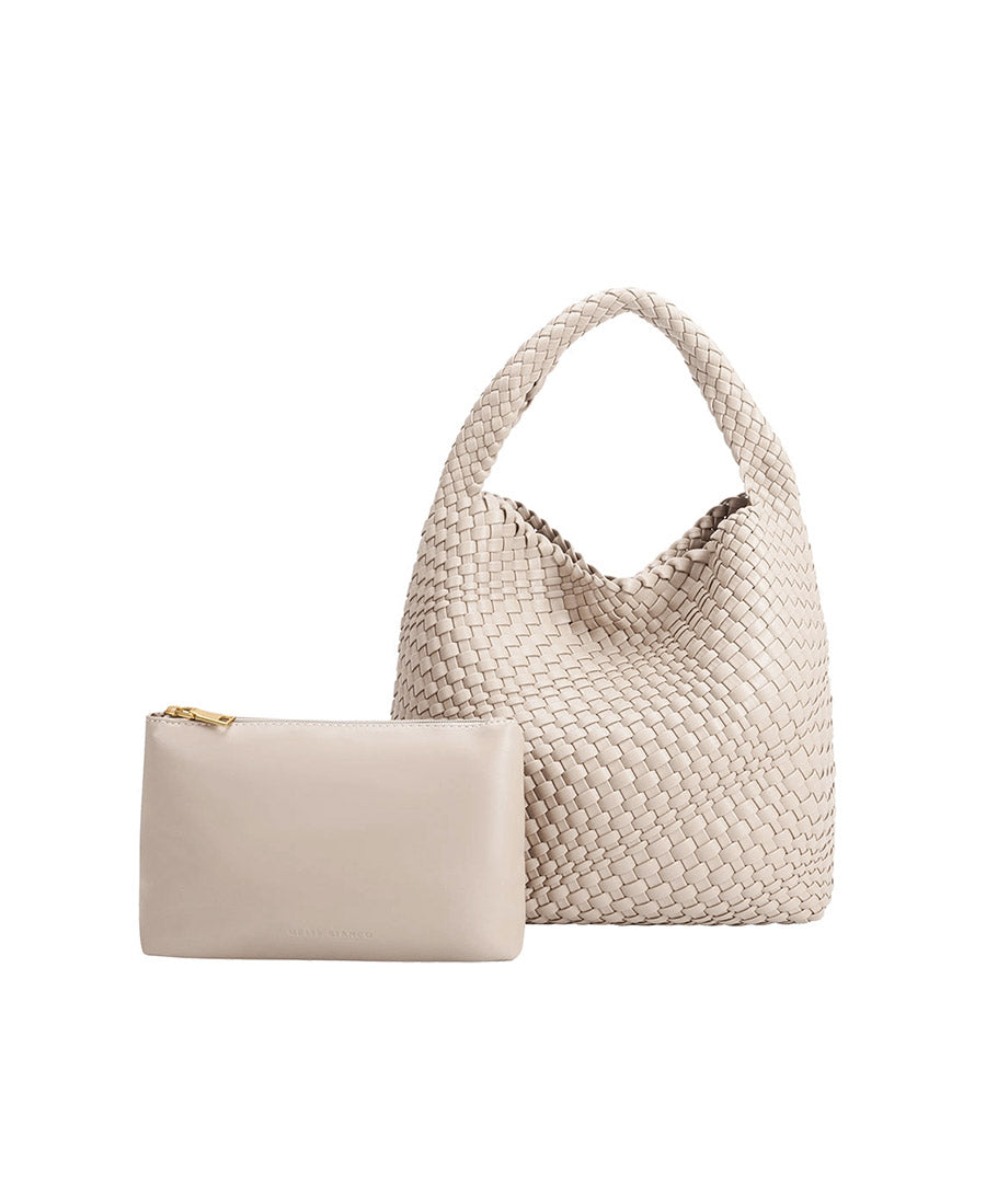 Gewebte Schultertasche JOHANNA aus veganem Leder - Ivory