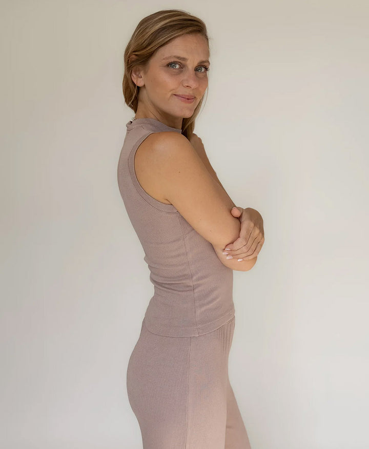 Top MOCK NECK TANK RIB - Taupe