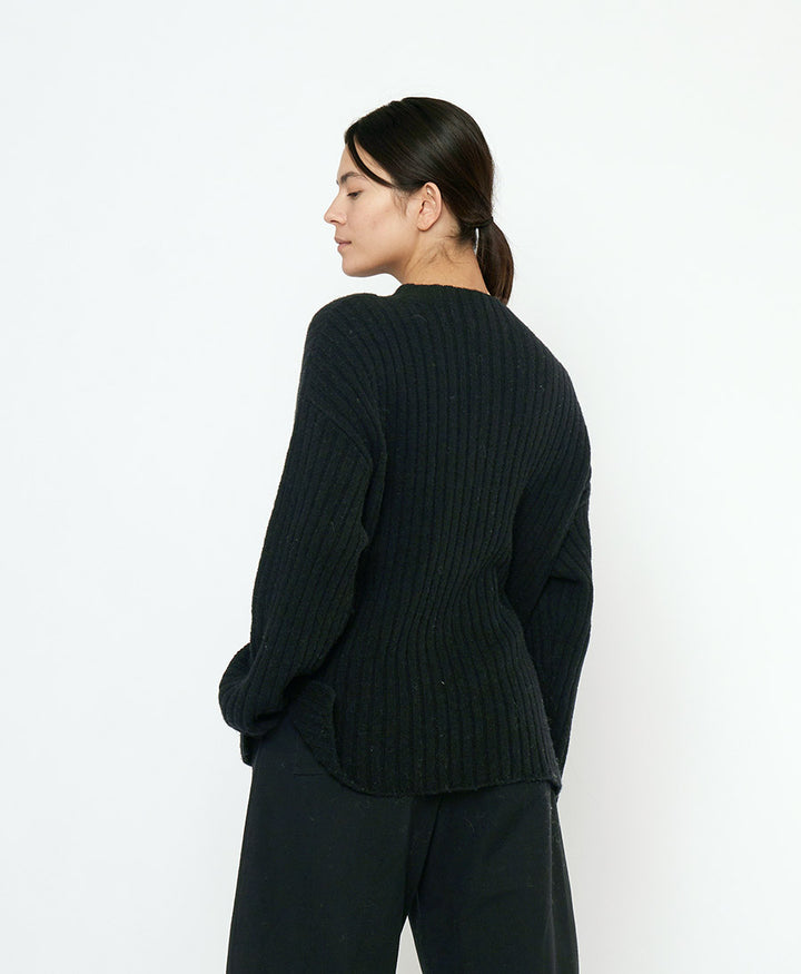 Strickpullover Oversized Ribbed Mockneck - Schwarz