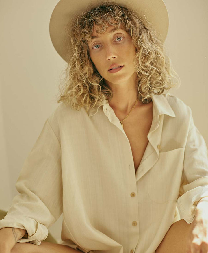 Beige Bluse aus Tencel von Cossac (L) - Secondhand