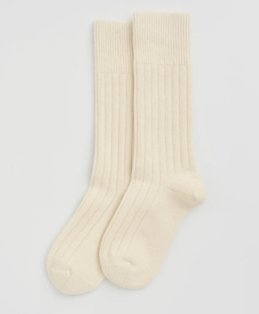 Merino Socken - Gerippt - Creme