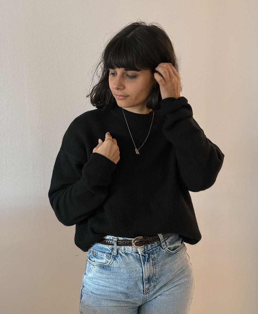 Strickpullover - Crewneck Sweater - Kaschmir/Seide - Schwarz