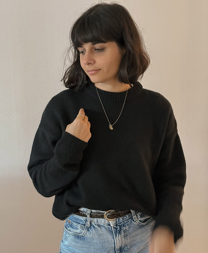 Strickpullover - Crewneck Sweater - Kaschmir/Seide - Schwarz