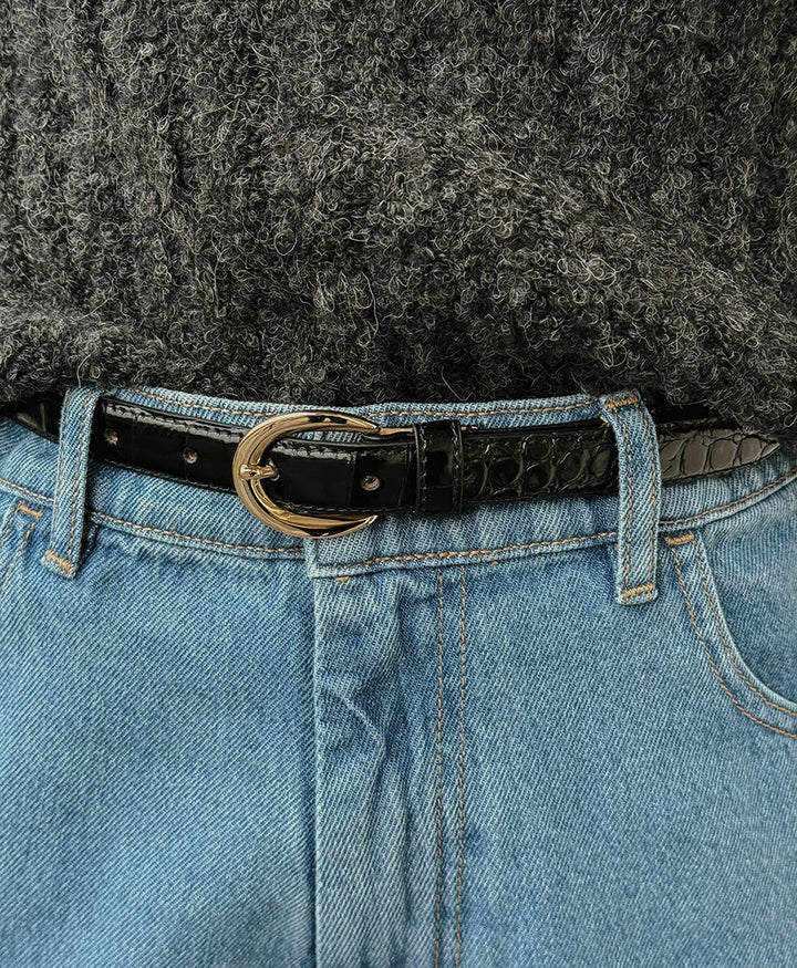 Ledergürtel LOUISA mit goldiger Schnalle - Croco Schwarz