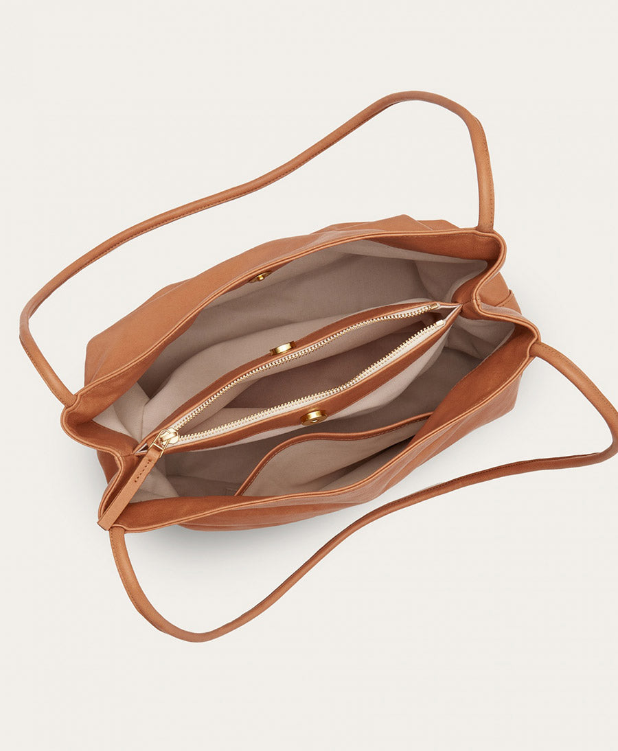 Schultertasche aus Leder "Eva" - Caramel