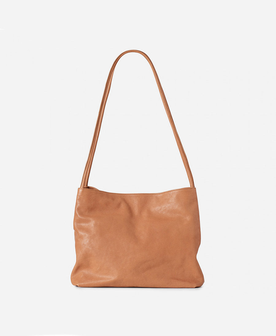 Schultertasche aus Leder "Eva" - Caramel