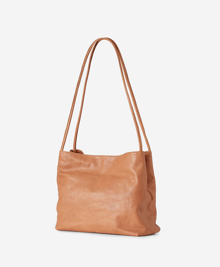 Schultertasche aus Leder "Eva" - Caramel