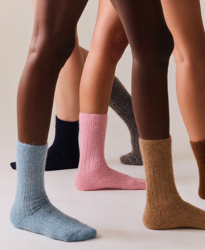 Weiche Alpaka Socken - Gerippt - Biscuit